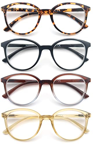 MODFANS Lunettes Loupe avec Grossissement 0.5 pour Femme - Lunettes de Lecture (Anti Lumiere Bleue) - Monture Ronde Branches Leger Noir-Ecaille-Marron-Jaune