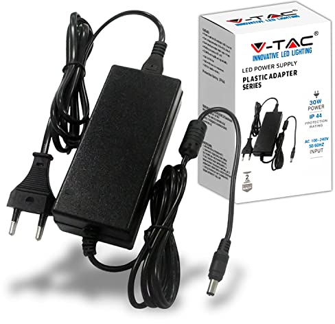 V-TAC Alimentatore 12V 30W 2,5A con Jack 2.1 per Telecamere, Strisce LED, Modem - Trasformatore 12V Plug&Play con Spina Corrente Casa per Schermi, Apparecchiature Elettroniche - Input AC 100-240V