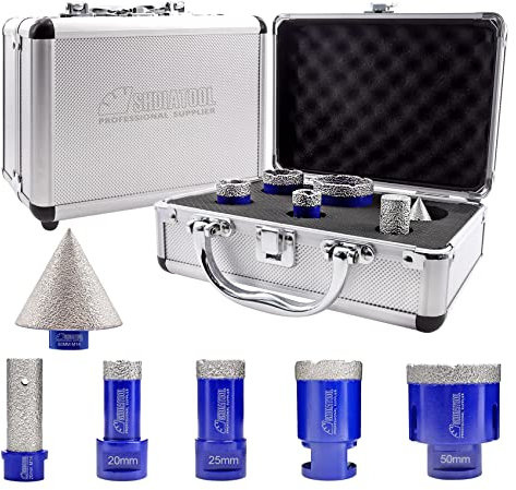 SHDIATOOL Dry Diamond Core Drill Bits M14 Thread 20/25/35/50mm and 20mm Finger bits and 50mm Chamfer Bits Vacuum Brazed for Porcelain Tile Granite Marble