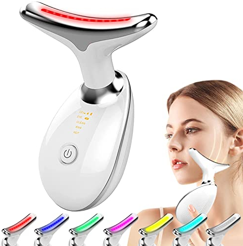 Leotop Red Light Therapy for Face Electric Massager, Rejuvenation for Face & Neck Beauty Firming Wrinkle Removal Device, EMS Anti-Wrinkle Skin Care Massage Heating Tool. (7 Light Modes-White)