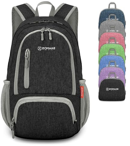 ZOMAKE 20L Kleiner Faltbarer Rucksäcke,Kleiner Leichter Outdoor für Wandern Reisen Camping und Städtetrips - Tagestasche für Damen Herren(Schwarz)