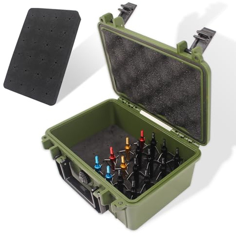 Wamlet Archery Broadhead Case Arrows Box Hunting Accessory ABS Waterproof Storage Holder Holds 28 Fixed or Mech Broadheads(Case Only) (Green)