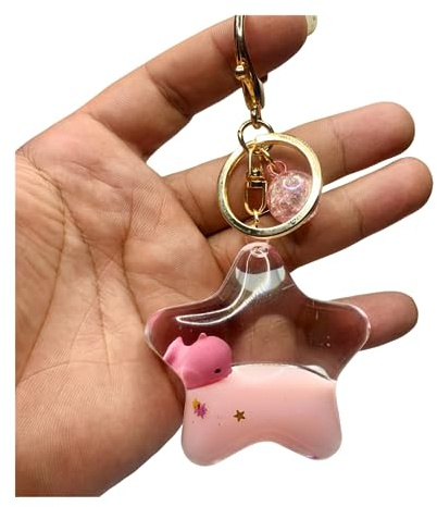 ZDHC Portachiavi a forma di balena galleggiante con pentacolo, carino Kawaii Motion Liquid Quicksand Ocean Animal portachiavi chiavi auto ciondolo per le donne