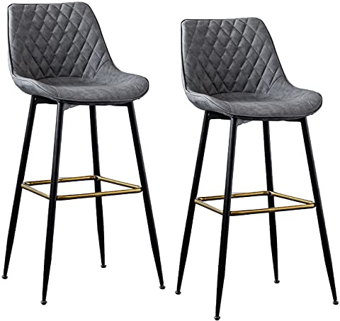 Lsoiup Barhocker, 2er-Set, Kunstleder, Thekenhöhe, Barhocker, Esszimmerstühle mit Metallbeinen, Rückenlehne für Kücheninseln, Bars, Esszimmer