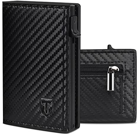 TEEHON Geldbörse Herren RFID Blocking Kunstleder, Portmonee Herren mit 5 Kartenetui, Geldbeutel mit Geldscheinfach, Münztasche & ID-Fenster Knopfverschluss - Schwarz (Minimalistisch)