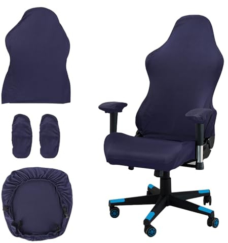 Wiainty Funda para silla de juego, funda para silla Gaming de 4 piezas, funda para silla de gaming azul marino, reposabrazos, respaldo de silla de oficina para sillas de ordenador, silla de juego