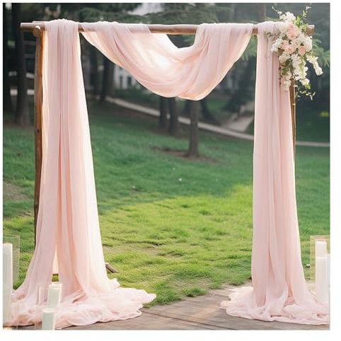 Egurs 2 Stück Querbehang Hochzeit Hochzeitsbogen Tüllstoff Traubogen Tüll Hintergrund Vorhang Chiffon Gardinen Freihanddeko für Fotografie Laube Torbogen Zeremonie Party Helles Rosa 75 * 300cm