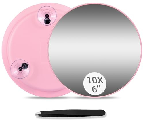 JADAZROR 10-facher Vergrößerungsspiegel mit 3 Saugnäpfen – 15cm großer Schminkspiegel mit 10-facher Vergrößerung, Vergrößerungs-Schminkspiegel und Pinzetten-Set, tragbarer Vergrößerungsspiegel