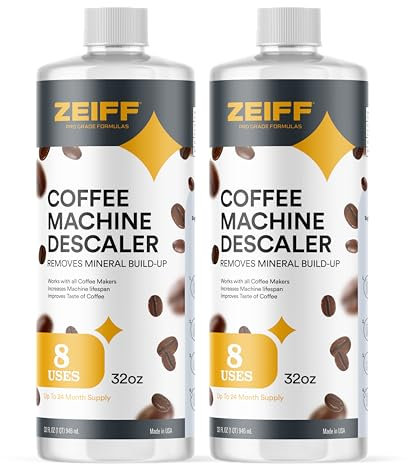 Zeiff Coffee Machine Descaler - 32oz (8 Uses) - Compatible with Nespresso, Breville, Delonghi, Keurig Descaling Solution for Coffee Maker Cleaner and Descaler - Coffee and Espresso Machine Descaler
