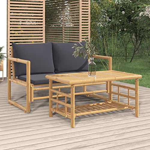 Homgoday Gartenmöbel-Set, 2-teilig, Bambus mit Kissen, dunkelgrau, Gartenmöbel-Set, Tisch und Stühle, Dekoration für Terrasse, Hof, Balkon, Typ 3