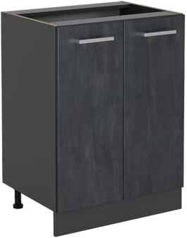 Vicco Küchenunterschrank R-Line, Schwarz Beton, 60 cm | 2 Türen · Ohne Arbeitsplatte · Höhenverstellbare Füße · 1 Einlegeboden · ✓ Frei kombinierbar