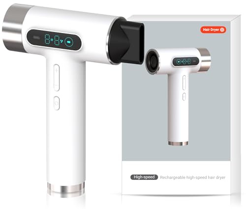 Bewinner Reisefön Pro Neues Upgrade - 100,000 RPM Kabelloser Fön mit 9 Geschwindigkeiten & 3 Temperaturen, Tragbarer Haartrockner mit Digitalem Bildschirm für Frauen Camping, weiß
