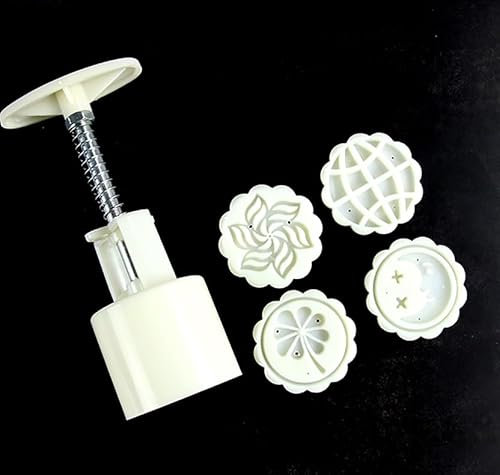 GZKDKZB Mooncake Mold Press Moon Cake Mold Set,Mid-Autumn Festival Hand-Pressure Moon Cake Maker 4 Pcs Cookie Stamps For Baking DIY Cake Cookie Biscuit Dessert Mooncake Mould,50g/100g