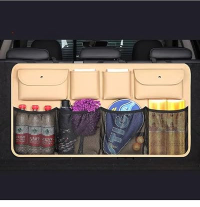 Auto Organizer Auto-Rücksitz-Organizer Aus PU-Leder Für Aufhängen Große Aufbewahrungstasche Kofferraum-Organizer Netztasche Auto-Innenausstattung Autositz Organizer(Beige 1set)
