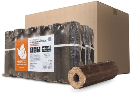 HEIZFUXX Holzbriketts Pinikay Hartholz Octagon 10kg x 2 Gebinde 20kg 1 Paket Hartholzbriketts Kaminbriketts Ofenbriketts Brennholz Brikett Gluthalter Briketts Paligo