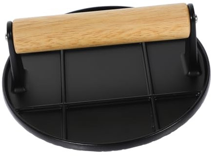 Cabilock Plato De Cocina para Hamburguesa De Aleación De Aluminio para Uso El Hogar para Hamburguesas Carne Tocino con Mango De Madera para Uso El Hogar Comedor Herramienta De Cocina