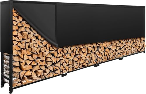 WIELS® Brennholzregal außen 400x25x115cm, Kaminholzregal Metall + Abdeckung, Kaminholzunterstand 1400kg Wasserdichter Holzlager Holzstapelhilfe für Garten Terrasse (400x25x115cm)