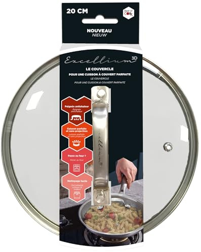 Couvercle pour Poêle Excellium 3D 32cm-pour une cuisson à couvert, sans projection, ni débordement, Argenté
