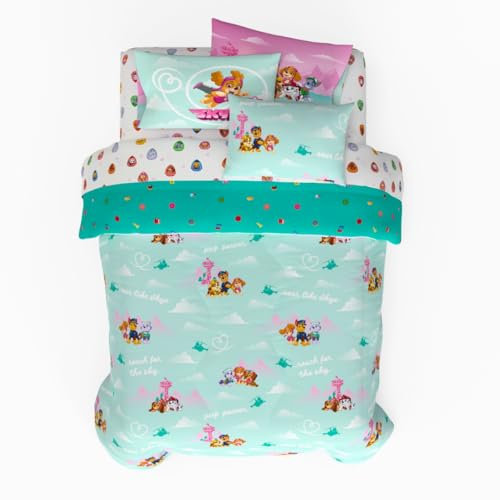 Franco Paw Patrol Girl Skye - Juego de edredón y sábanas de Microfibra Reversible súper Suave y Acogedor con Funda, 7 Piezas tamaño matrimonial (Producto Oficial)