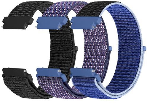 WNIPH 3 st klockarmband i nylon kompatibel med 18 mm, 19 mm, 20 mm, 22 mm, 24 mm, andas, mjuka och bekväma för män och kvinnor, Mörksvart + indigo + ny midnattsblå, 19mm, Klassisk