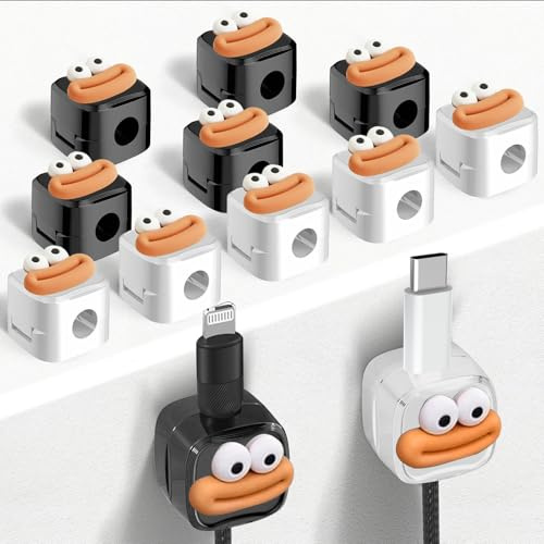 MARUKO Kabel-Organizer,12er-Pack Kabelhalter, Niedliche Skurrile Magnetische Kabelklammern, Selbstklebende Kabelhalter für Schreibtisch, Auto, Nachttisch, Büro, Haus,Tragbarer Speicher(Schwarz/Weiß)