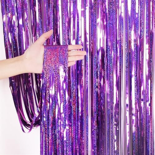 Lifup Lametta Fransenvorhänge Metallfolie Glitzer Folie Fransen Vorhang Lila 100 cm x 400 cm