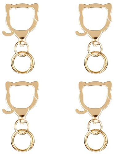 WTYONZEL 4Set Swivel Clasp Clip,Cat Shape Metal Double Opening Key Chain Clip,Swivel Spring Snap Hooks for Jewelry Clasps,DIY Crafts,Lanyard Making(Gold)