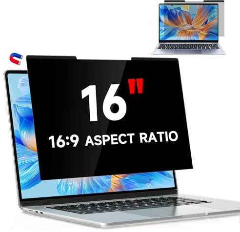 LUSA DESIGN Magnetischer Blickschutzfolie 16 Zoll für 16:9 Seitenverhältnis | Abnehmbarer Anti Spy,Anti Glare Blaulicht Blendschutz Sichtschutzfolie für Lenovo/HP/Dell/Acer/Asus/Samsung/Toshiba