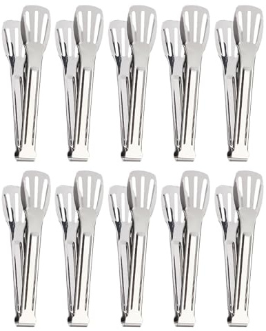 10Pcs Serving Tongs Buffet, Stainless Steel Food Serving Tongs, 7 Inch Kitchen Cooking Tong Small Tong Buffet Server for Pasta Salad BBQ Cake Home Party(Color:Silver)