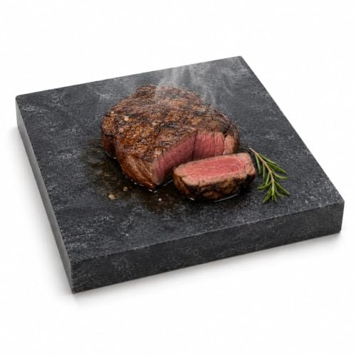 Slateex,Massive Stärke 3cm PREMIUM Lavastein, Heißer Stein, Grillstein, Speckstein Grillplatte 20x20x3 cm – quadratische Natursteinplatte aus Pietra Ollare zum Grillen, Backen & Kühlen