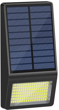 Smiling Shark WL-04 Luz Solar Exterior,199 LED Foco Solar Exterior con Sensor de Movimiento 160° Iluminación Impermeable Lámpara de Pared Solar para Jardín Garaje Camino, Blanco Frío