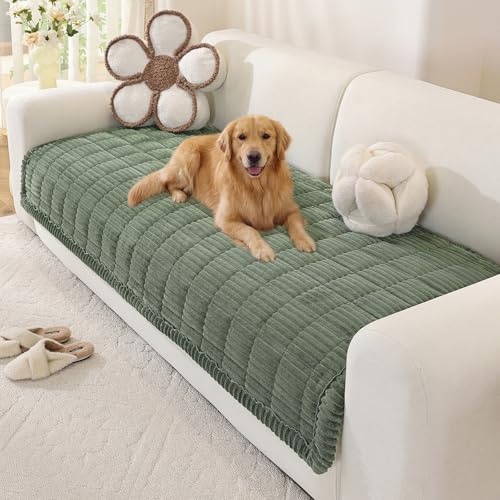 TANTEC Extra Dicker Sofabezug Waschbar, Grün, 90 x 180 cm | Rutschfester Couchüberzug, Kuscheliger Sofaüberwurf mit Haustierschutz für Hunde & Katzen, Für 2 3 4 Sitzer Sofa, Wohnzimmer