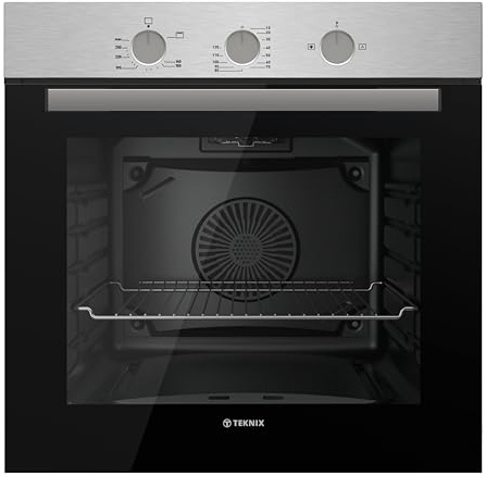 Teknix BITK263GSX 60cm Built-In Gas Oven – Integrated with 63L Capacity - LPG Convertible - Mechnical Minute Minder - Double Glazed - Stainless Steel, W59.5 x H59.5 x D55.0 (cm)