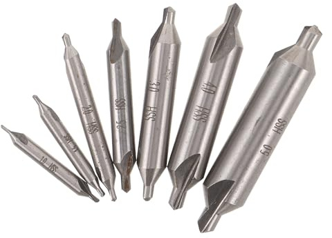 OUNONA Juego de 7 Brocas de Centrado de Acero de Alta Velocidad, Avellanador de 60 Grados para Metal, Tamaños 1/1,5/2/2,5/3/4/5 Mm, Adecuado para Taladro y Torno, Brocas para Trabajar