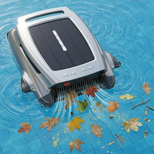 STWBHW Limpiador robótico inalámbrico for Piscinas,Robot Skimmer de Piscina Solar,Robot Skimmer de Superficies de Piscina con energía Solar,Limpiador automático Inteligente con Cesta de 4,1 L