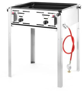 HENDI Parilla de gas Grill-Master Maxi, barbacoa, asador, fogón de gas propano y butano para parilladas, encendedor electrónico, 11,6kW(Hs), 650x540x(H)840mm, acero inoxidable 18/0