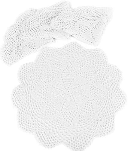 kilofly Crochet Cotton Lace Table Placemats Doilies Value Pack, 4pc, Roma, White, 13.7 inch