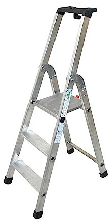 TB Davies 1202-023 Heavy-Duty Platform Step Ladder, 3 Tread, Platform Height 0.6m, Aluminium, 150kg Work Load, EN131 Professional