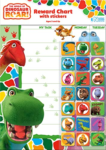Paper Projects 01.70.30.017 The World of Dinosaur Roar Natural History Museum Dinosaurier-Brüllen Belohnungstabelle enthält 56 glitzernde Aufkleber, Mehrfarbig, 29.7cm x 21cm