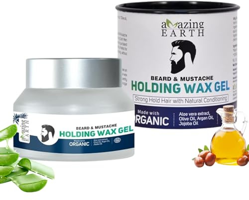AMAzing Earth Beard & Mustache Holding Wax Gel for Men - Certified Organic, Strong Hold, Styling, Argan Oil, Chemical Free, 100% Vegan & Cruelty Free - 50gm