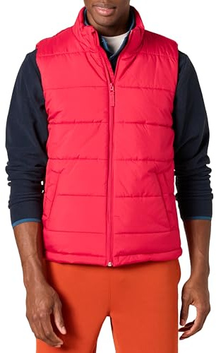 Amazon Essentials Men's Mid-weight Fleece-Lined Insulated Puffer Vest, Red, L
