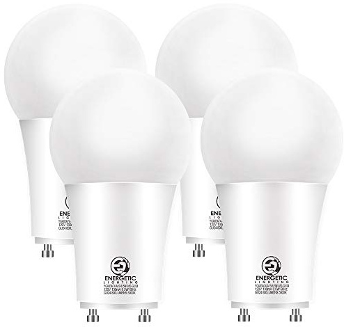Energetic LED GU24 Base, A19 Shape, 60 Watt Equivalent (8.5W), 5000K Daylight, 800 Lumens, Non-Dimmable, 2 Pin LED Light Bulb, UL Listed, 4 Pack