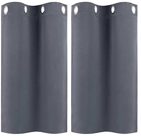 PiccoCasa 2er Set Gardine für Küche Polyester Scheibengardine Kurzgardine Blickdicht Kleine Gardine Grau 90H x 74B cm