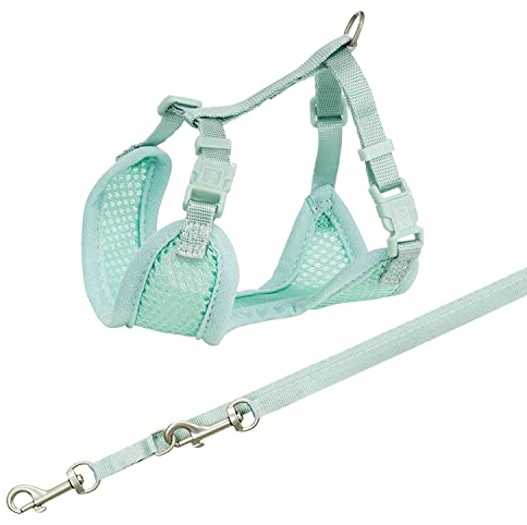 TRIXIE Junior Welpen-Softgeschirr mit Leine Größe S–M: Brustumfang 26–34 cm/10 mm in mint - gepolstertes anpassbares Hundegeschirr mit 3fach verstellbarer Leine für kleine Hunde, 15565