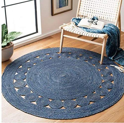 Ripaz Vogue - Tappeto rotondo in iuta intrecciato a mano, colore blu (120 x 120 cm (1,2 m rotondo)