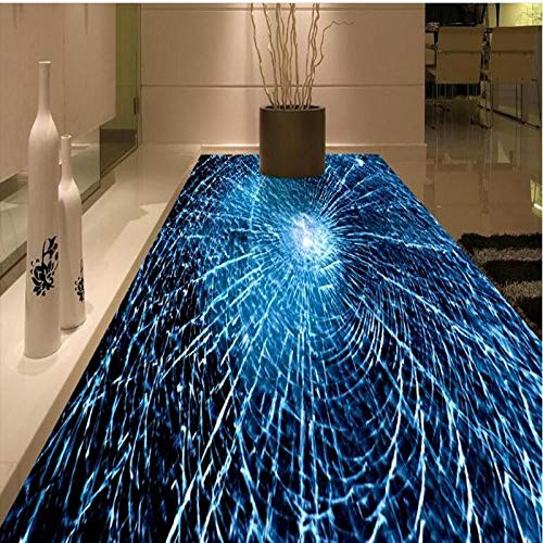 Salle de bain en verre brisé 3D à grand mur sur mesure, peinture au sol du hall épaisse et résistante à l'usure en pvc-300 * 210cm