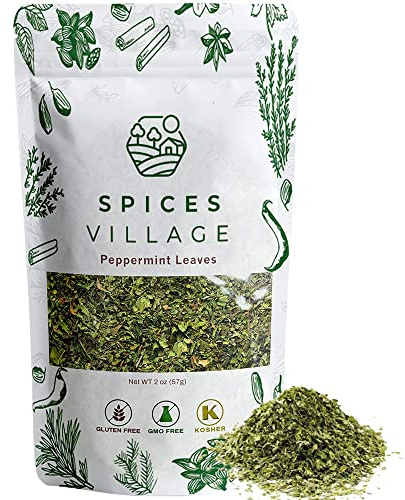SPICES VILLAGE Loose Leaf Peppermint Tea, Dried Peppermint Leaves (2 oz) - Fresh Peppermint Leaves, Mint Herb, Crushed Mint Spice,Kosher, Gluten Free, Non GMO, Resealable Bulk Bag
