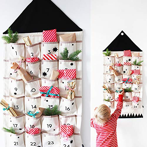 Calendrier Avent, 2023 Calendrier de l'Avent de Noël, Tissu Christmas Avent Calendriers à remplir, Calendrier suspendu Avent Noël Compte à rebours Tissu avec 24 poches pour décorations de Noël
