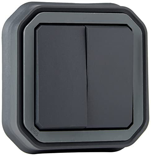 Legrand - Commande pour fonction double interrupteur ou va-et-vient 10A ou poussoir 10A étanche Plexo complet pour montage en encastré anthracite