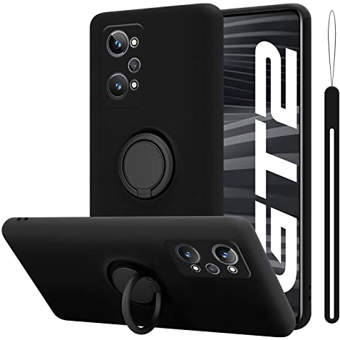 Cadorabo Estuche Compatible con Realme GT 2 / GT Neo 2 en Liquid Negro - Funda Protectora Fabricada en Silicona TPU Flexible con Anillo
